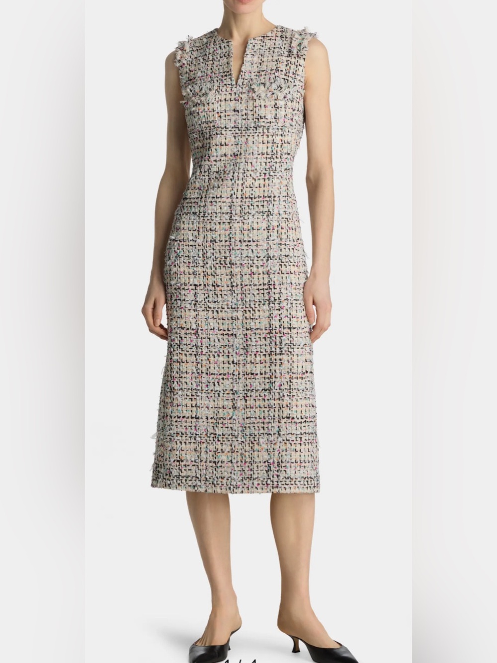 St. John Ivory Multi-Color Tweed Maxi Sheath Dress